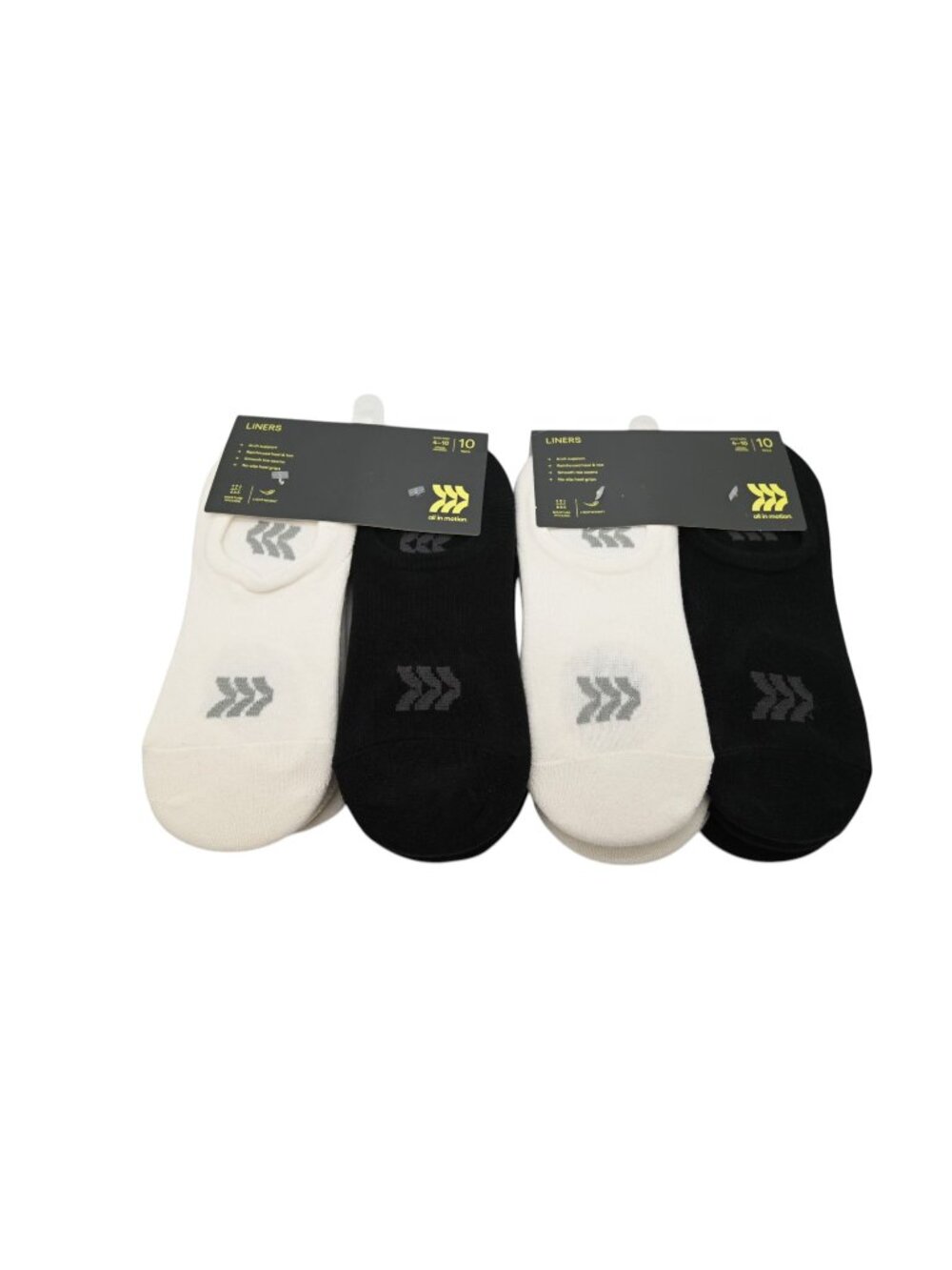 NIP All In Motion Lot of 2 Sock Liners Sz 4-10 Black White 10 Pair Each Athletic